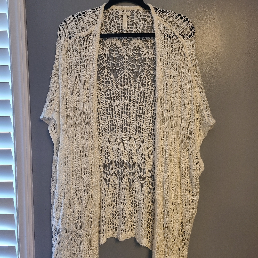 Soma Cream Open Knit Short Sleeve Cardigan S/M